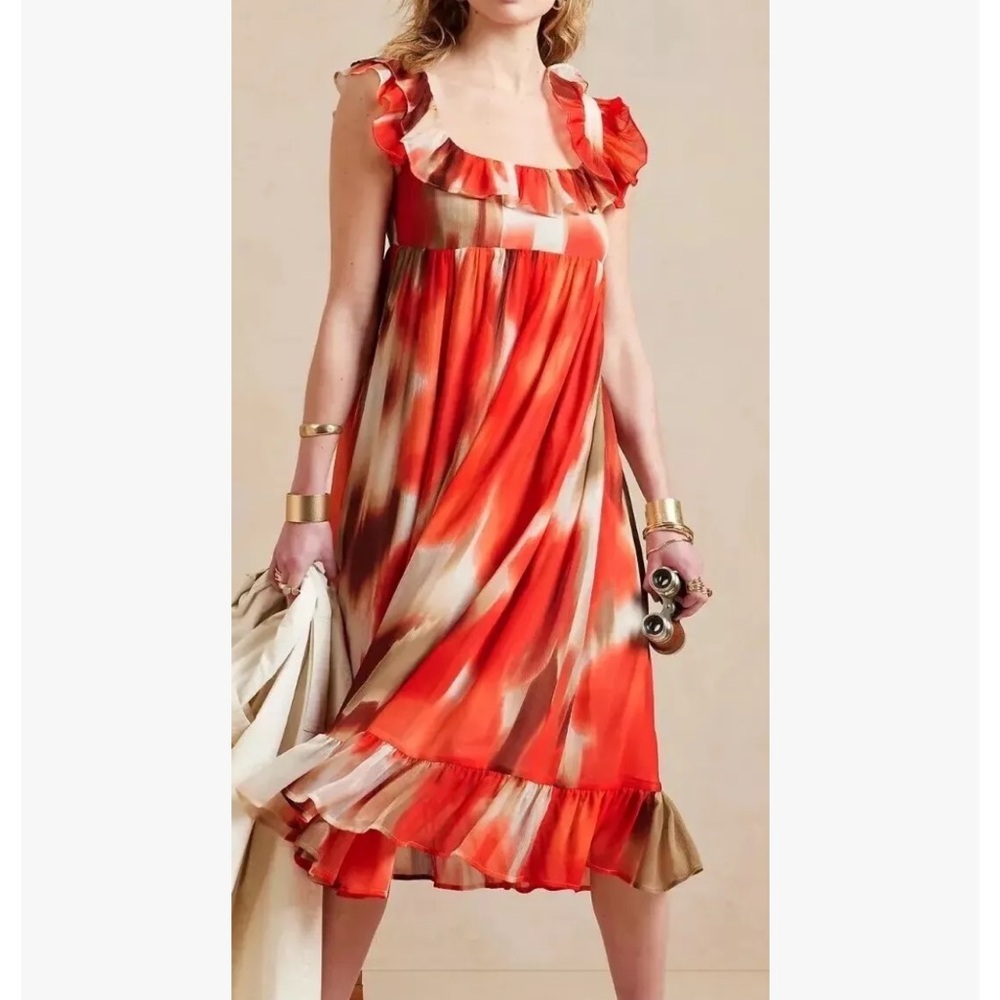 Banana Republic Red and Tan Midi Dress